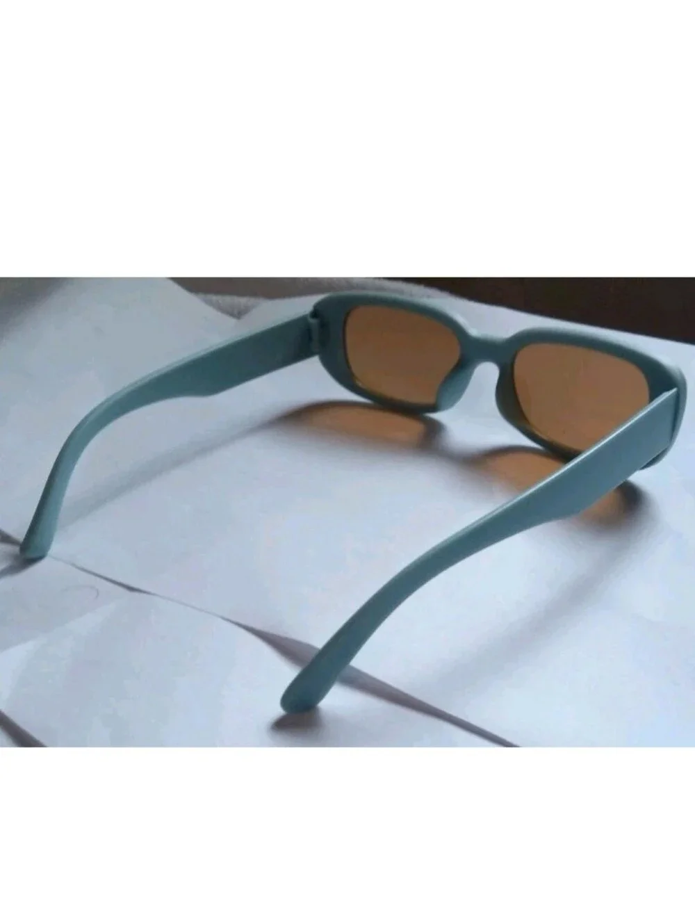 Men's Rectangle Sunglasses Blue Plastic Frame Brown Tinted Plastic Lenses Solid